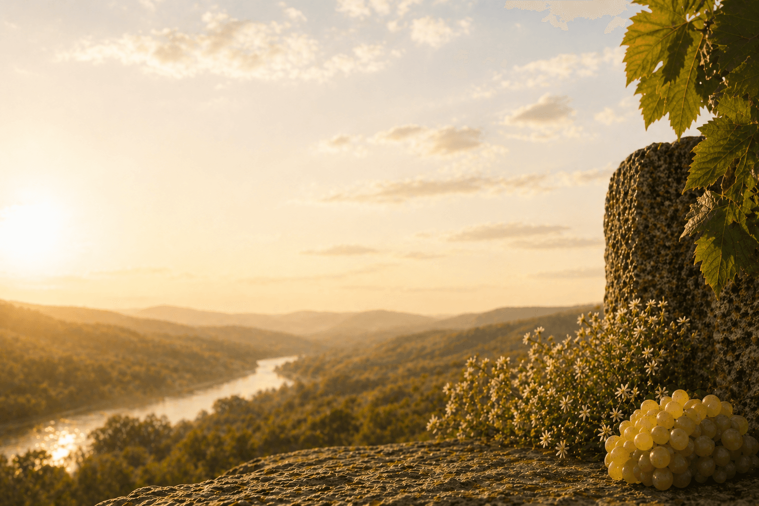 Golden-hour Mukhrani valley landscape